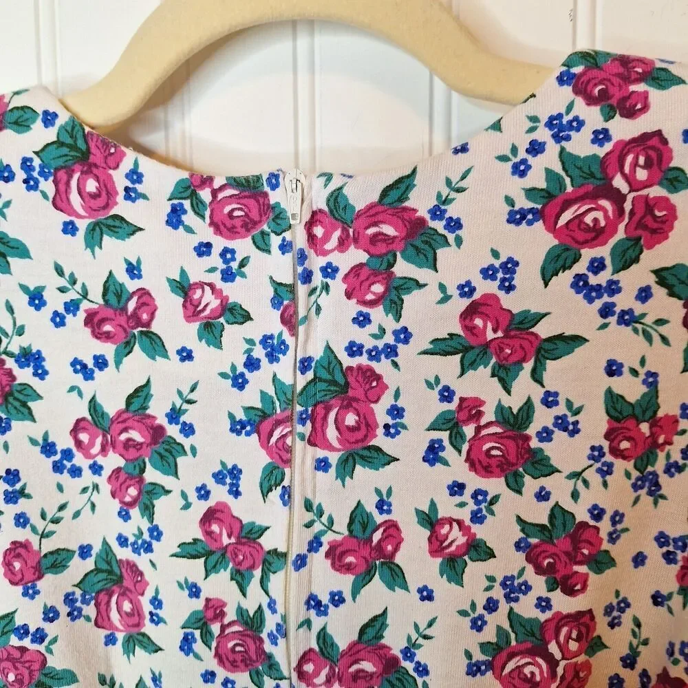 Polly Flinders Girls Drop Waist Dress Pink Floral Sashes Puff Sleeve Sz ??‎ VTG